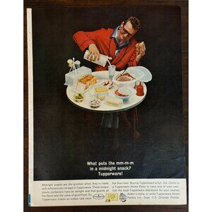 Vintage 1962 Tupperware Man Eating Midnight Snacks Advertisement Print Ad